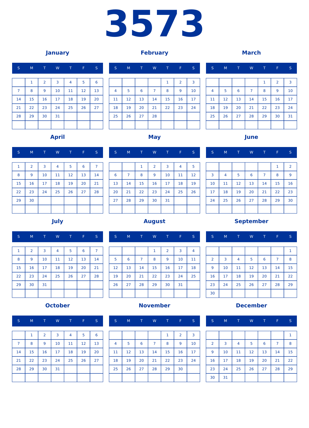 Printable 3573 Year Calendars smalt