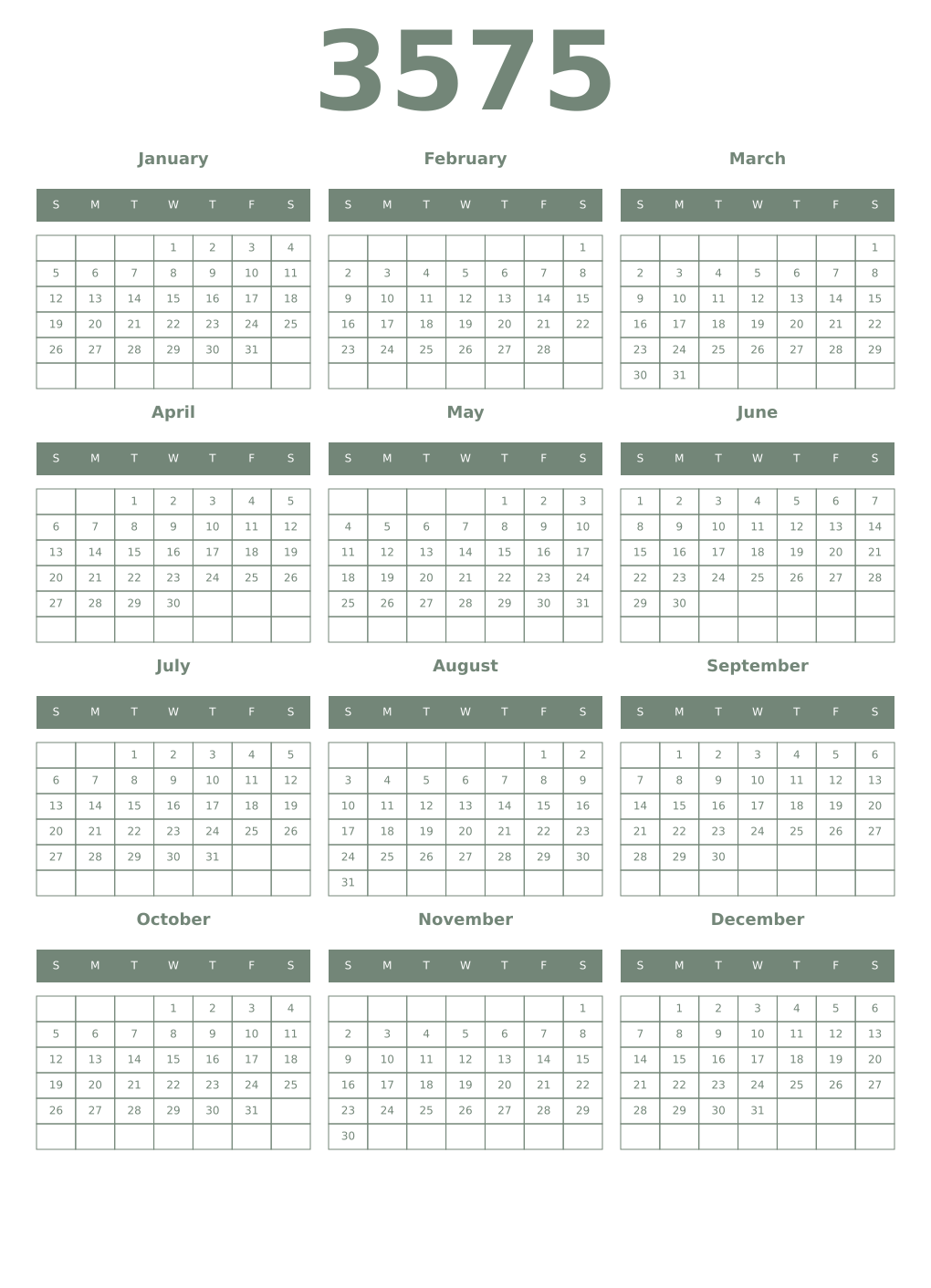 Printable 3575 Year Calendars xanadu