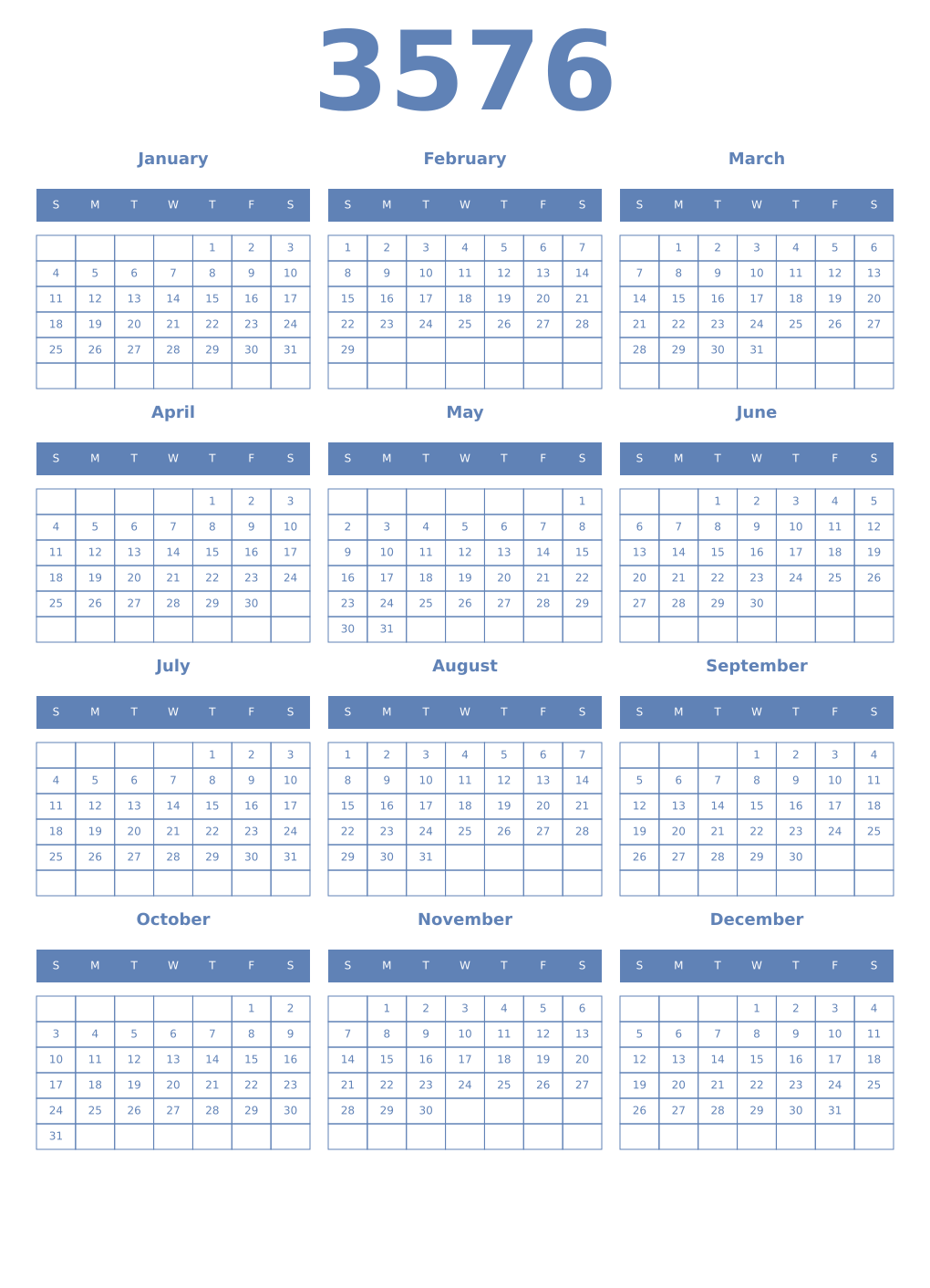 Printable 3576 Year Calendars glaucous