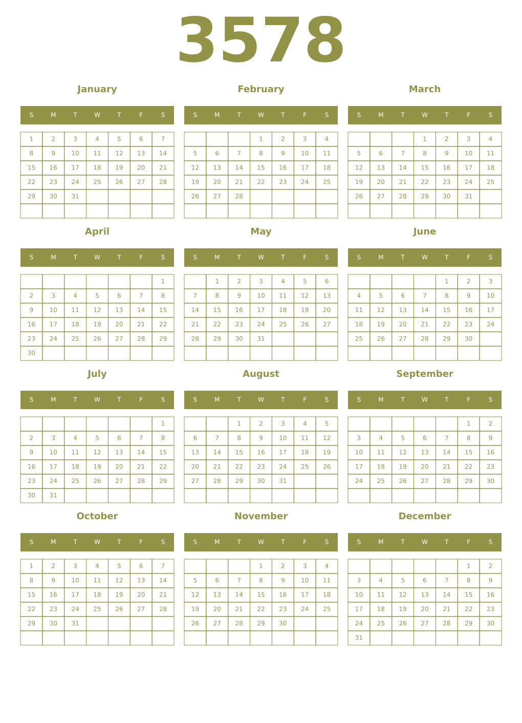 Printable 3578 Year Calendars eburnean
