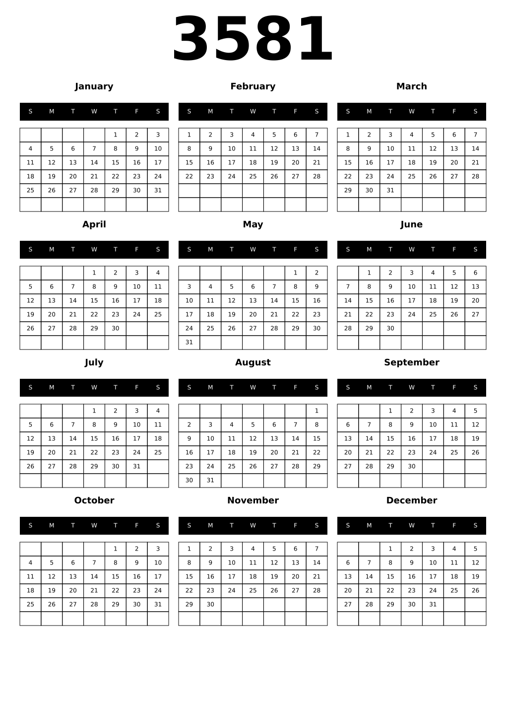 Printable 3581 Calendars