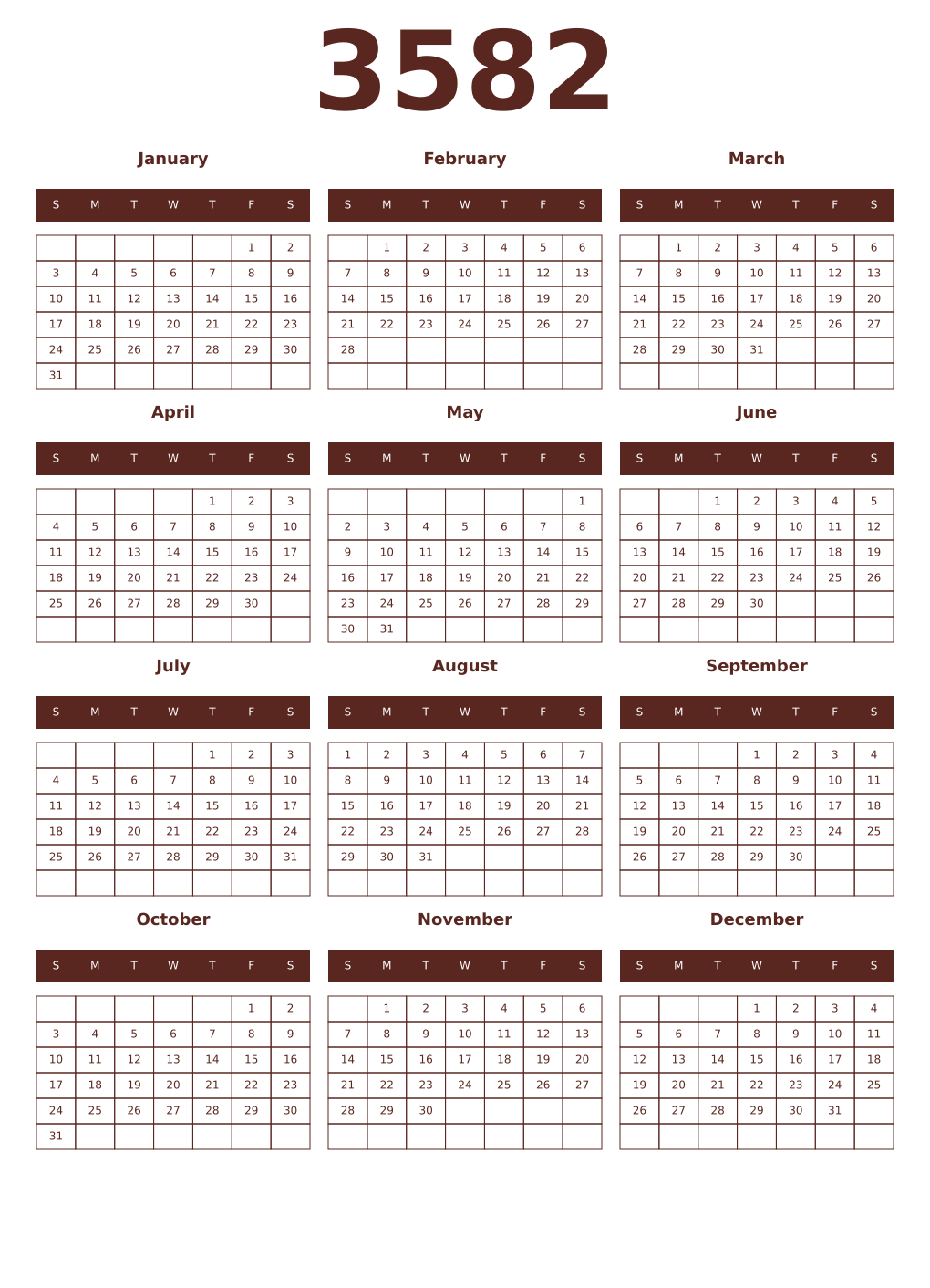 Printable 3582 Year Calendars mortuum