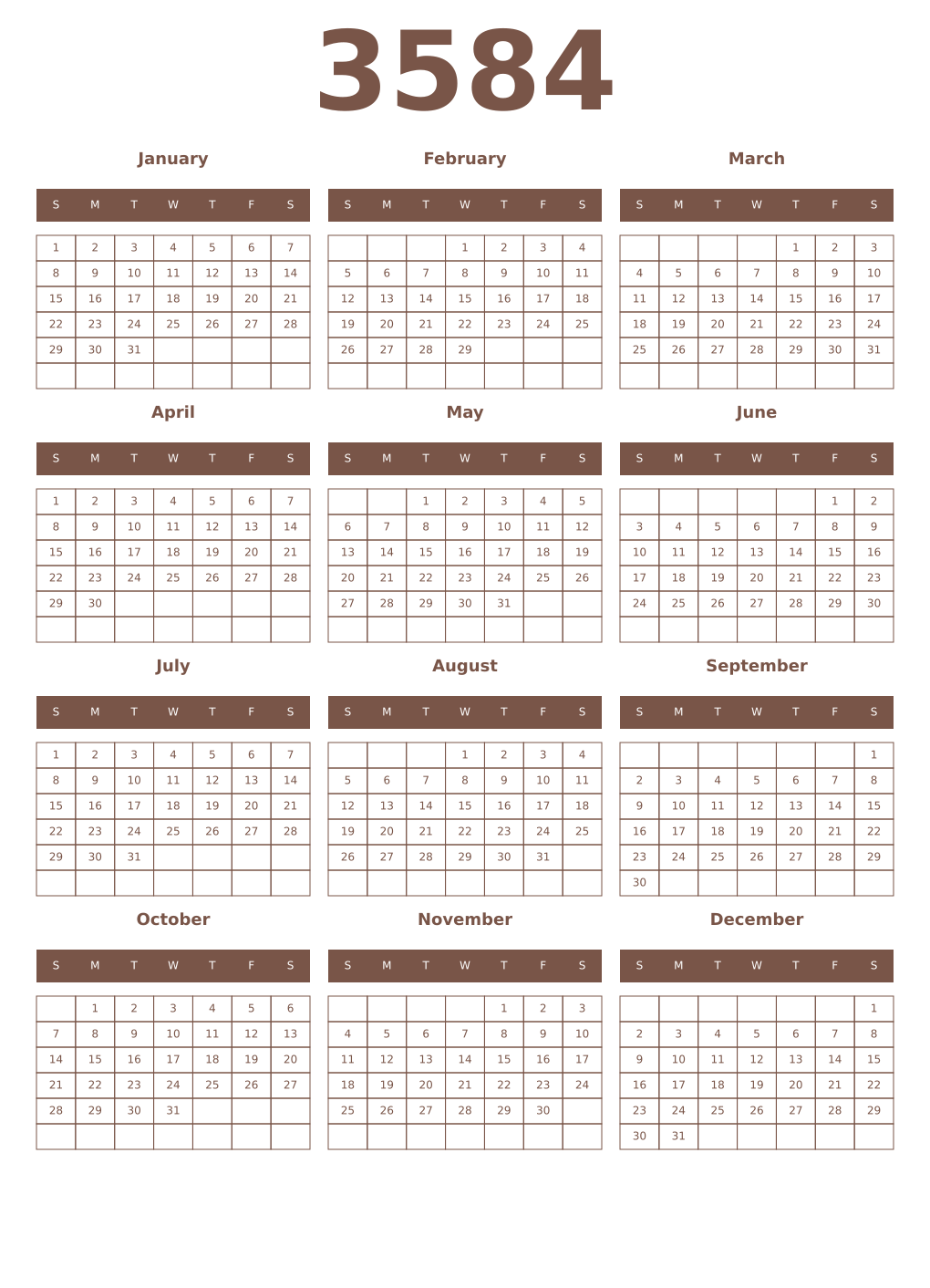 Printable 3584 Year Calendars coffe