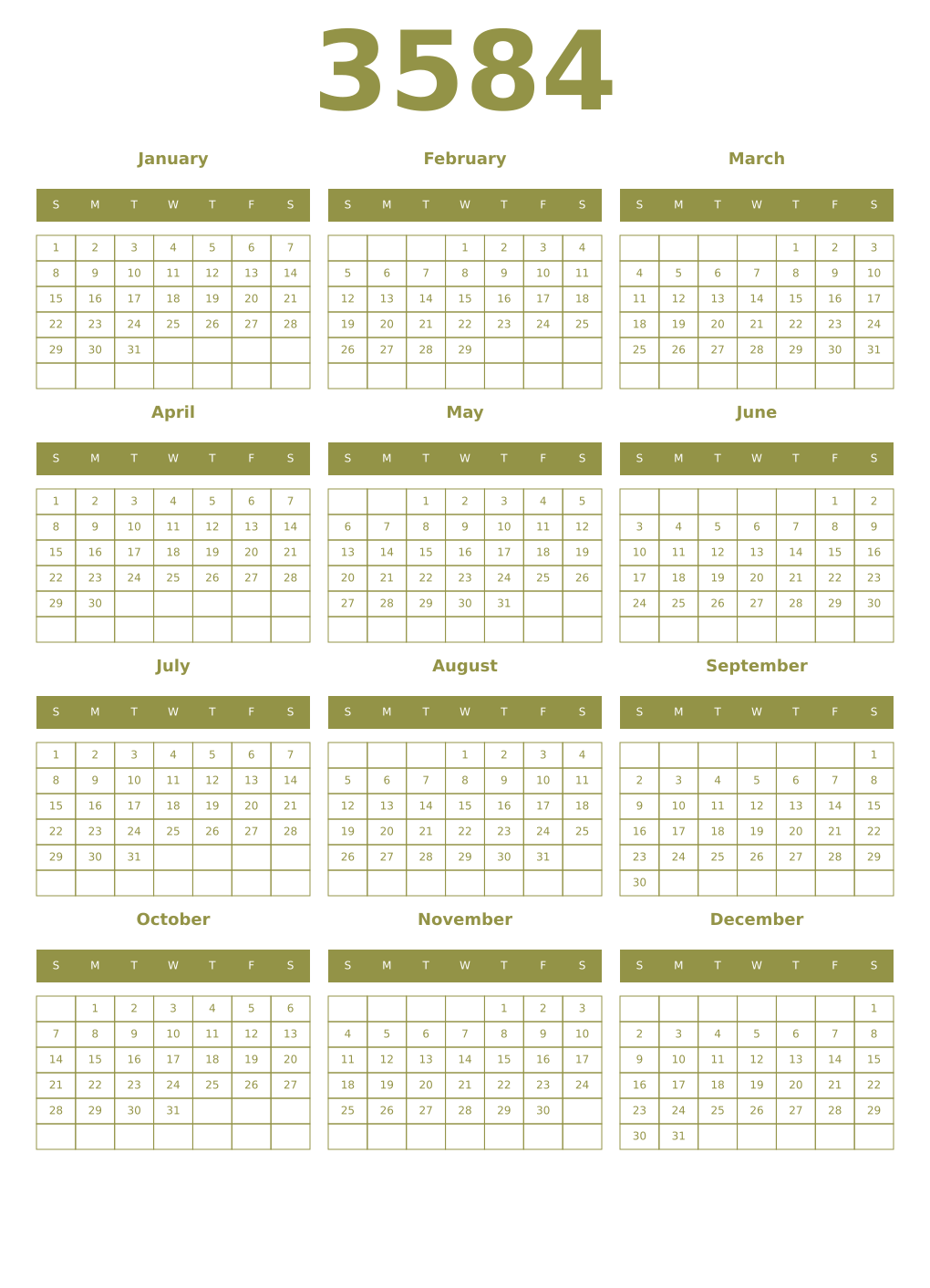 Printable 3584 Year Calendars eburnean