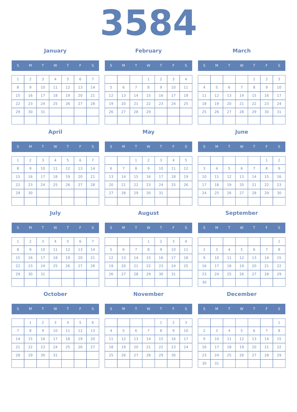 Printable 3584 Year Calendars glaucous