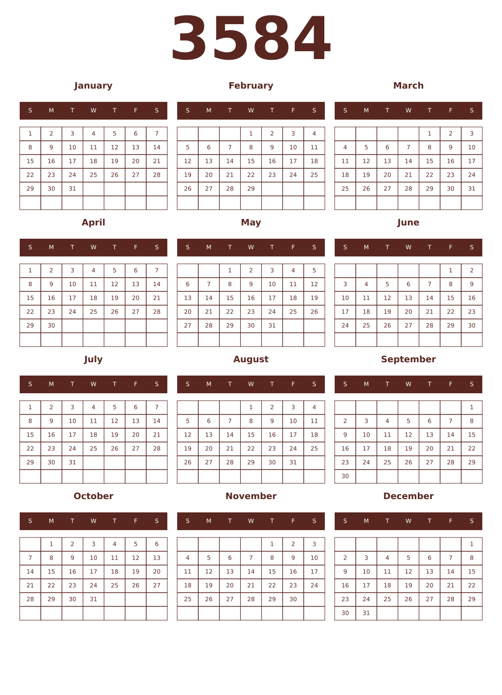 Printable 3584 Year Calendars mortuum