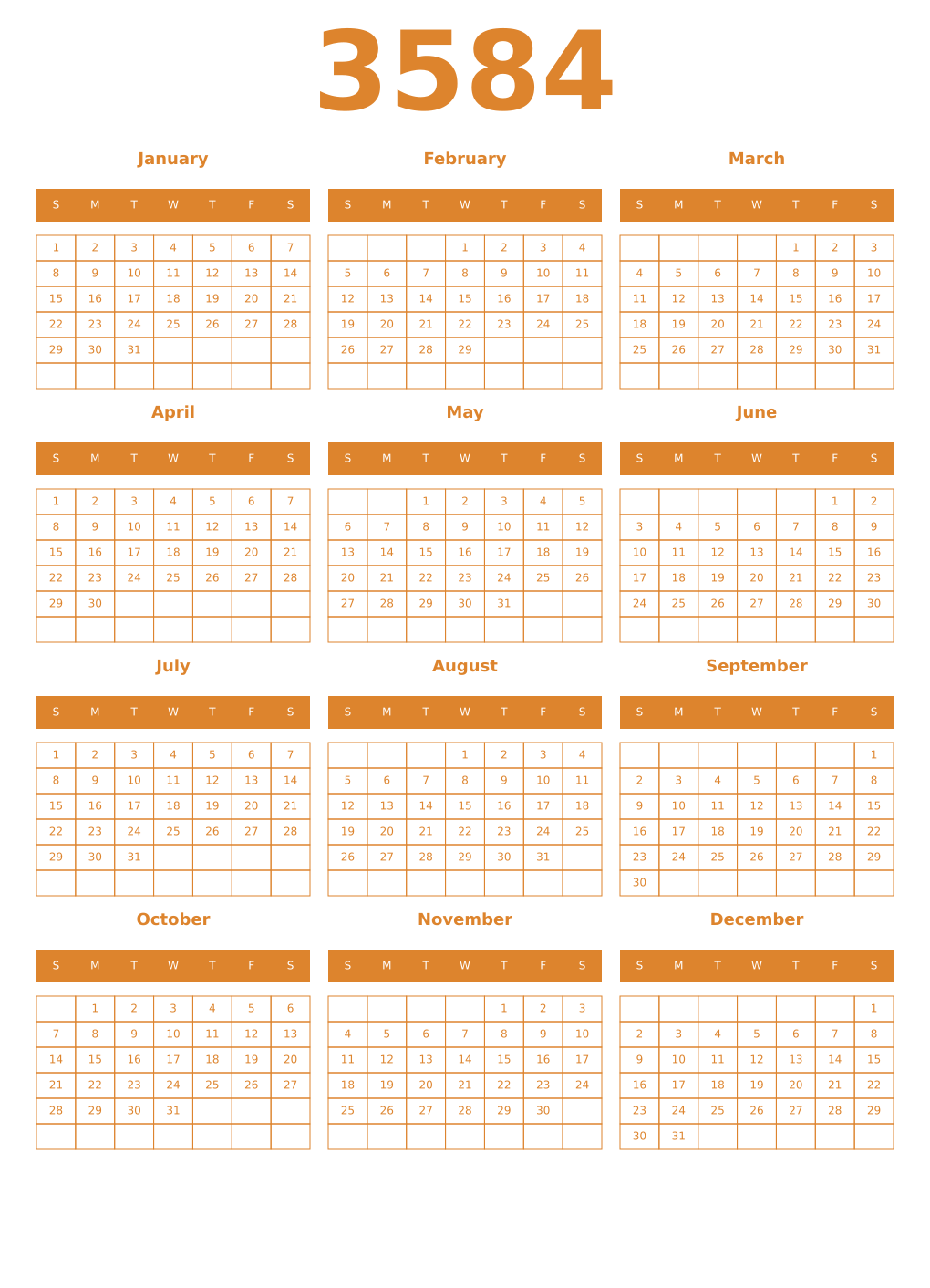 Printable 3584 Year Calendars orange