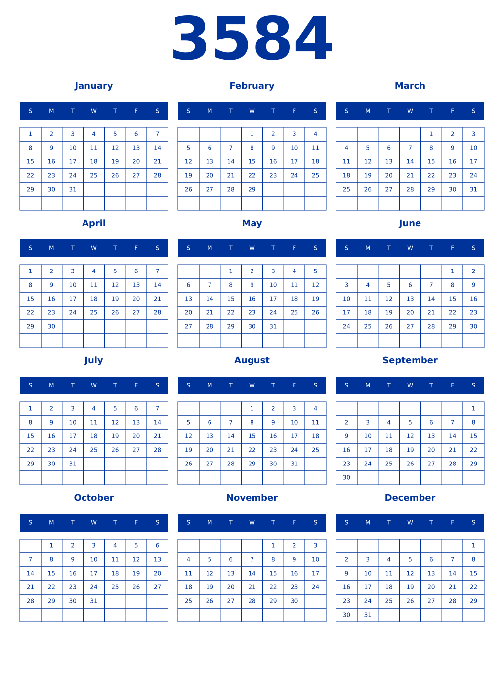Printable 3584 Year Calendars smalt