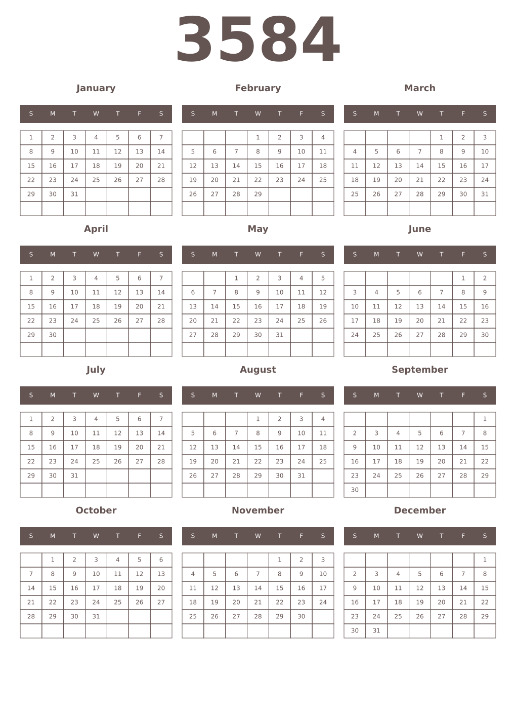 Printable 3584 Year Calendars wenge
