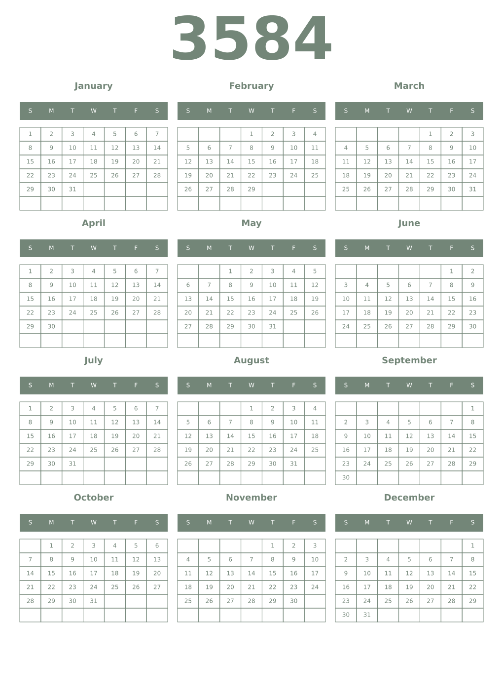 Printable 3584 Year Calendars xanadu