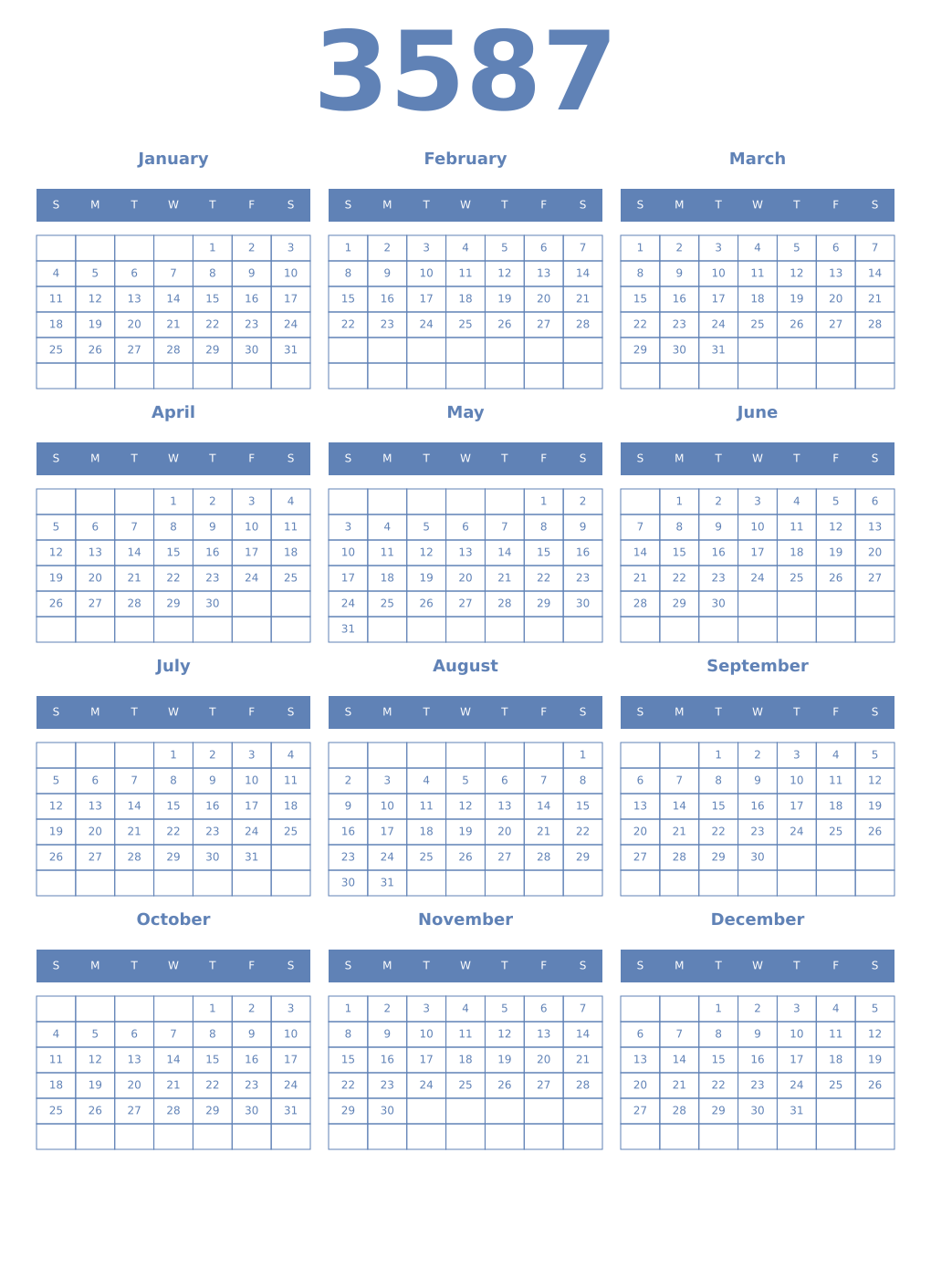 Printable 3587 Year Calendars glaucous