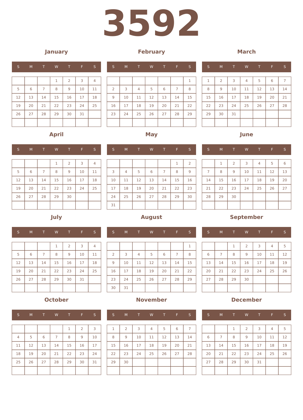 Printable 3592 Year Calendars coffe