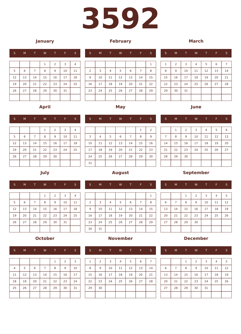 Printable 3592 Year Calendars mortuum
