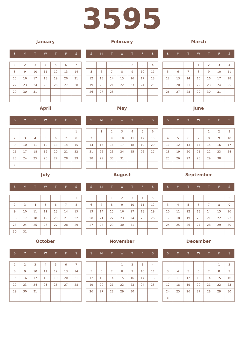 Printable 3595 Year Calendars coffe