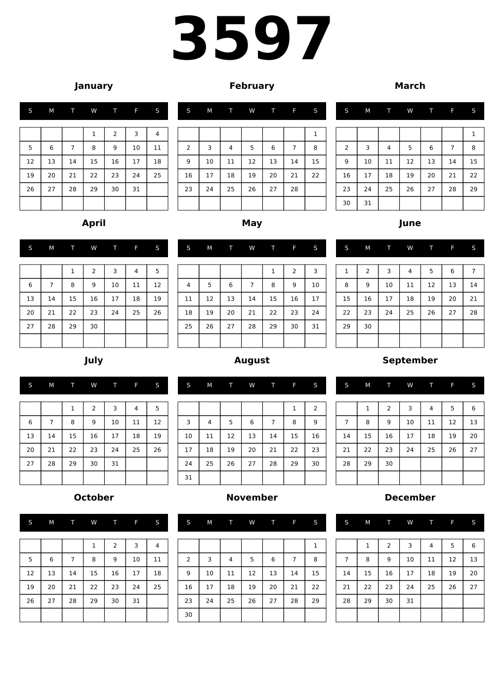 Printable 3597 Calendars