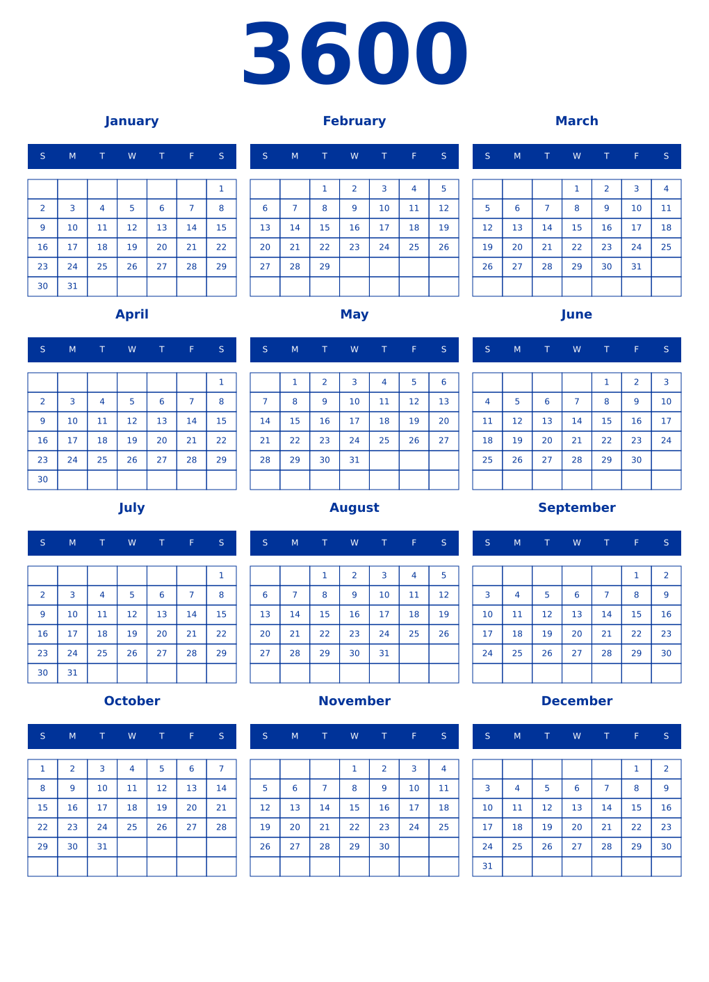 Printable 3600 Year Calendars smalt