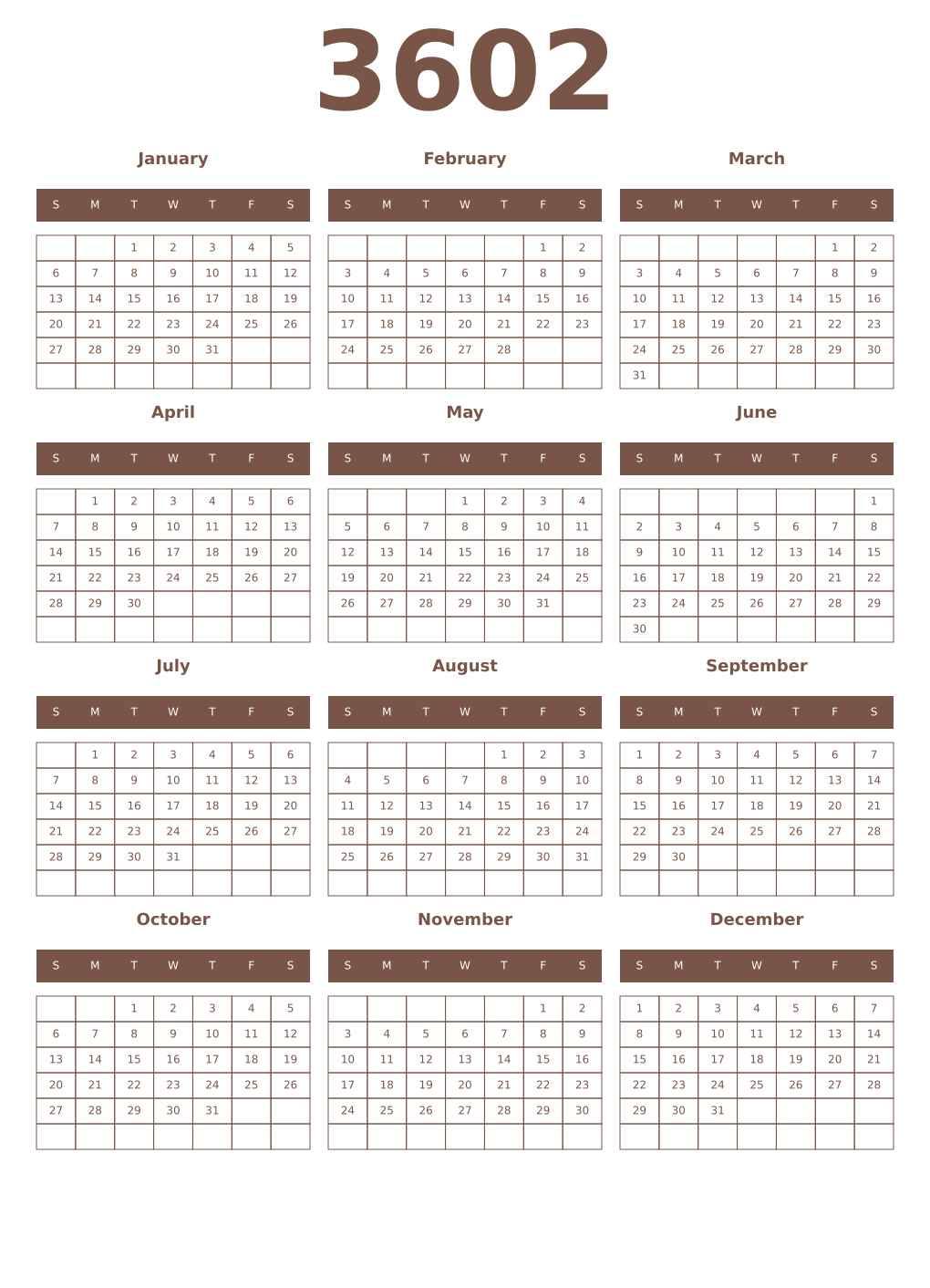 Printable 3602 Year Calendars coffe