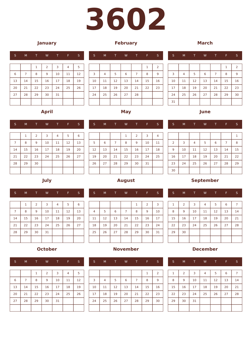 Printable 3602 Year Calendars mortuum