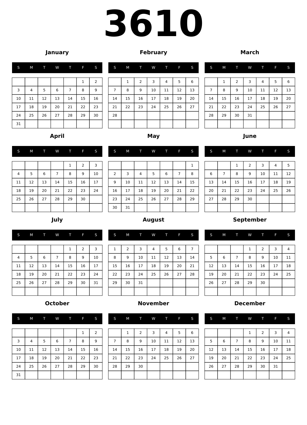 Printable 3610 Calendars