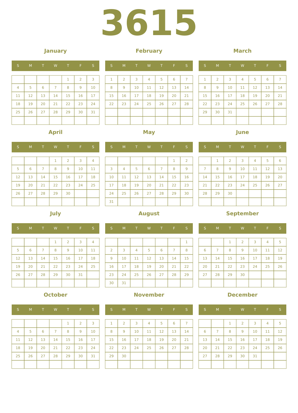 Printable 3615 Year Calendars eburnean