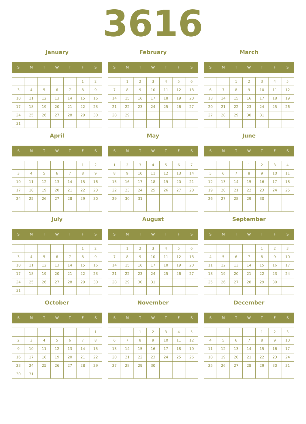 Printable 3616 Year Calendars eburnean