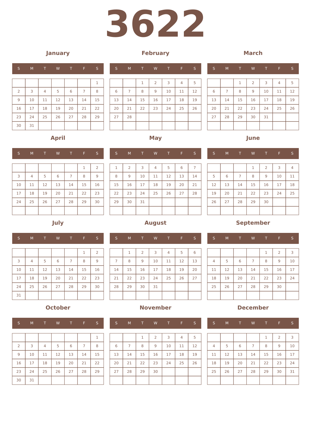 Printable 3622 Year Calendars coffe