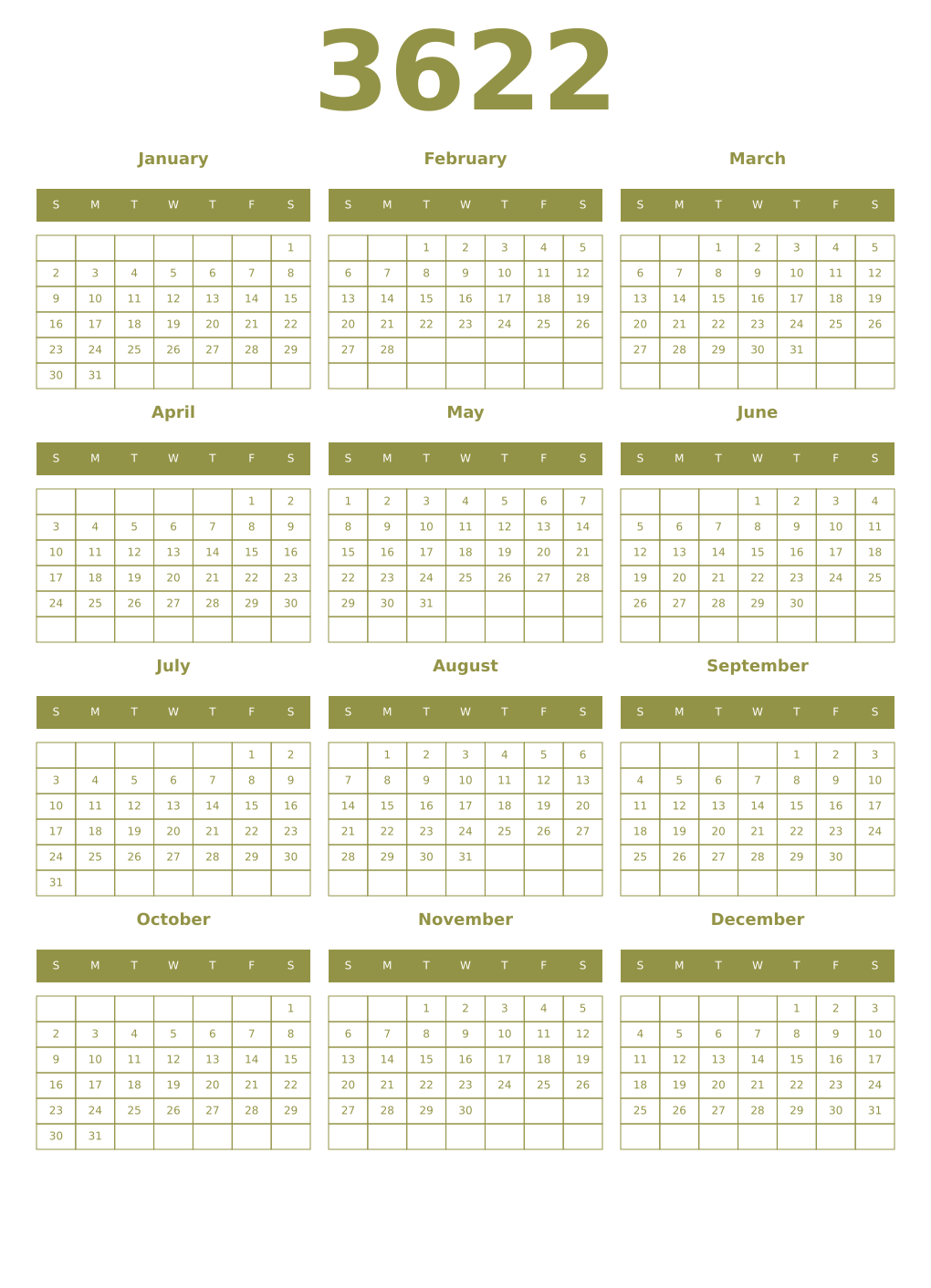 Printable 3622 Year Calendars eburnean