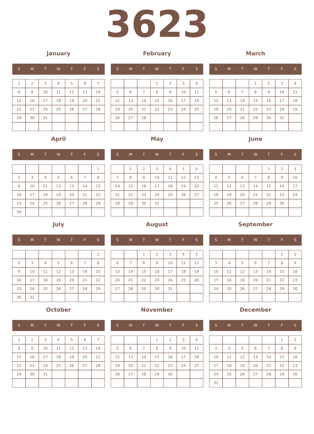 Printable 3623 Year Calendars coffe