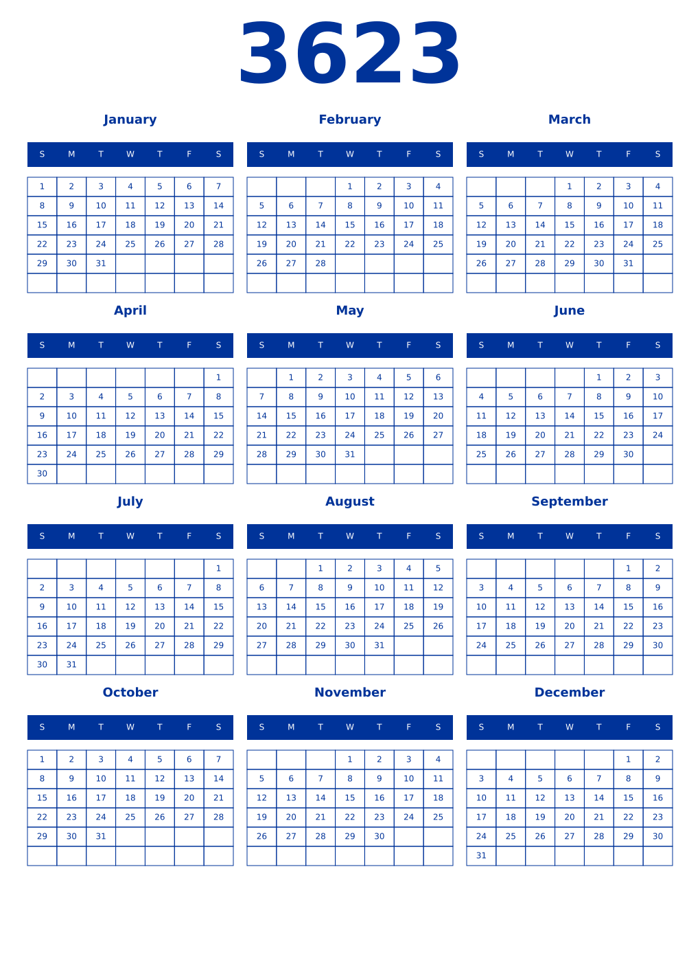 Printable 3623 Year Calendars smalt