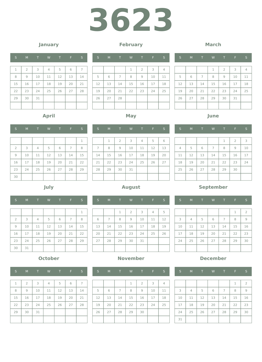 Printable 3623 Year Calendars xanadu