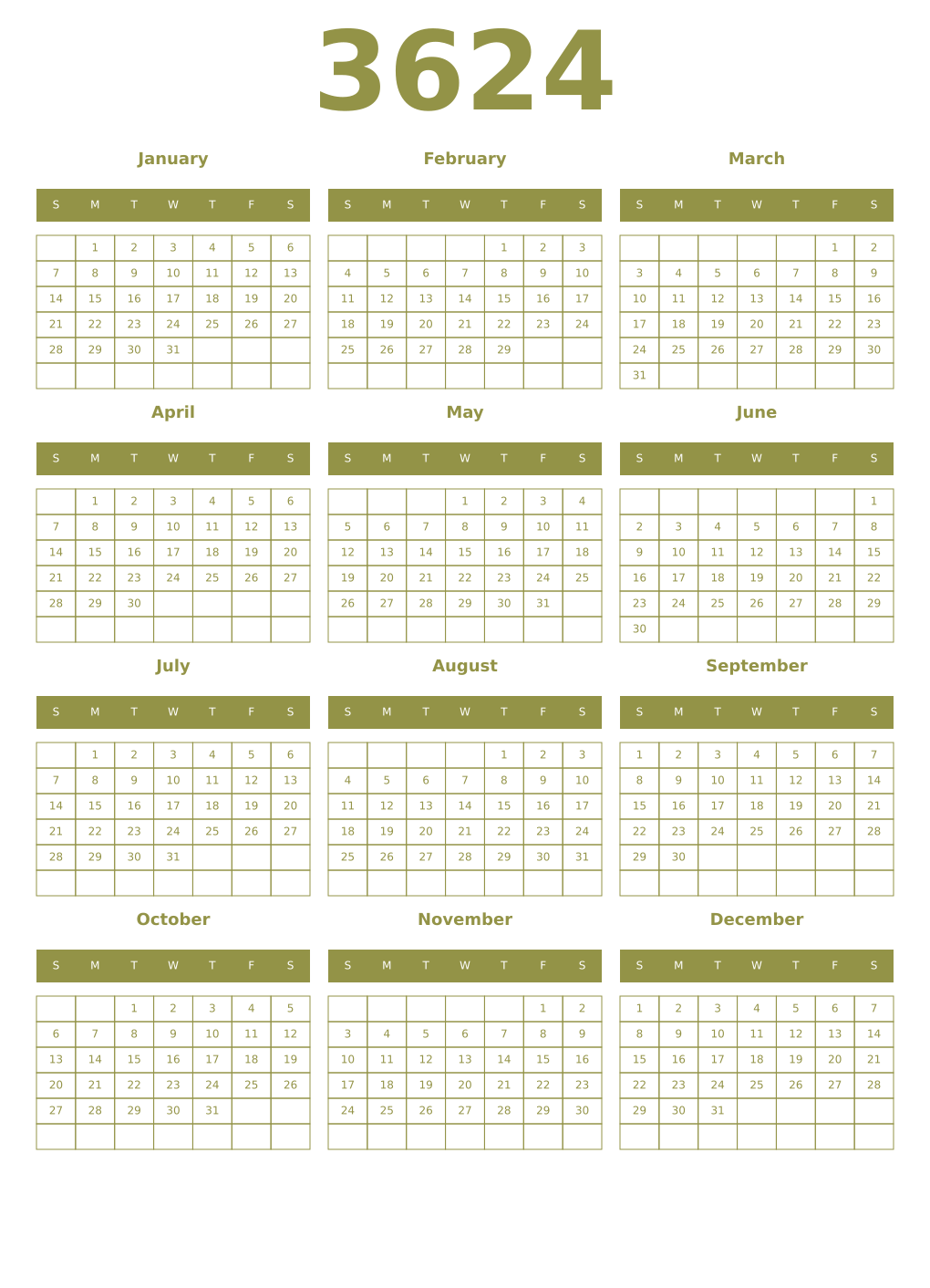 Printable 3624 Year Calendars eburnean