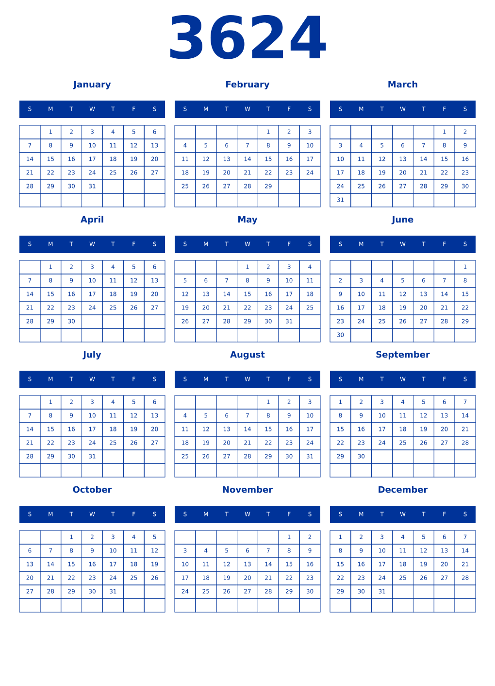Printable 3624 Year Calendars smalt