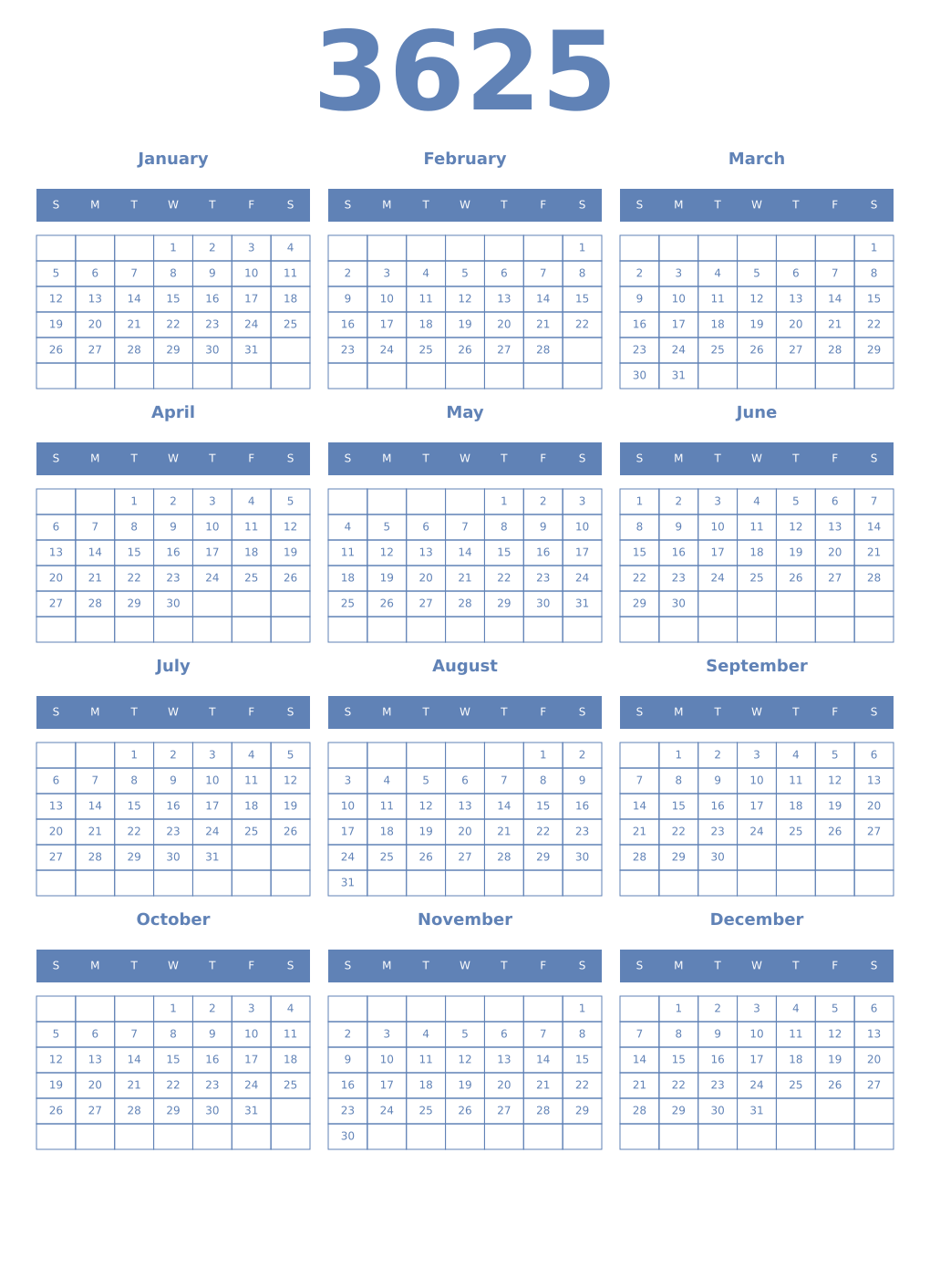 Printable 3625 Year Calendars glaucous