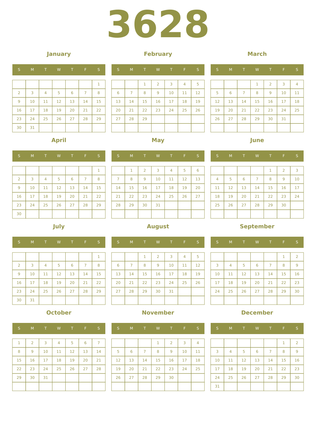 Printable 3628 Year Calendars eburnean