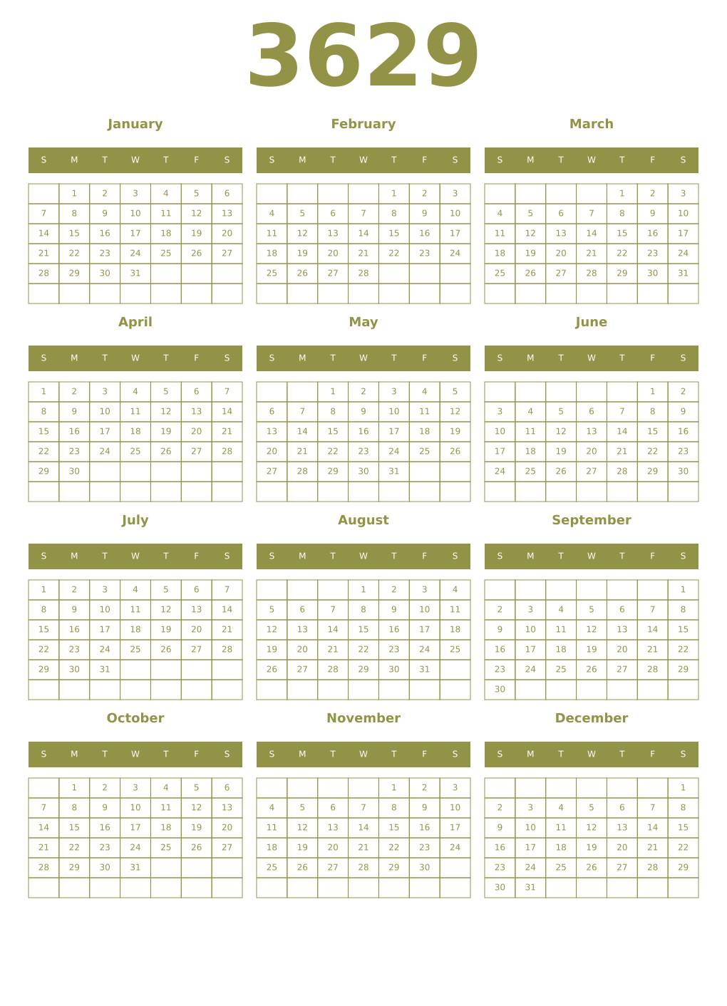 Printable 3629 Year Calendars eburnean