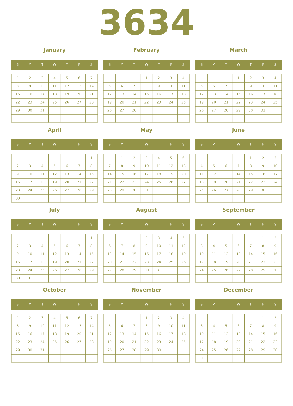 Printable 3634 Year Calendars eburnean