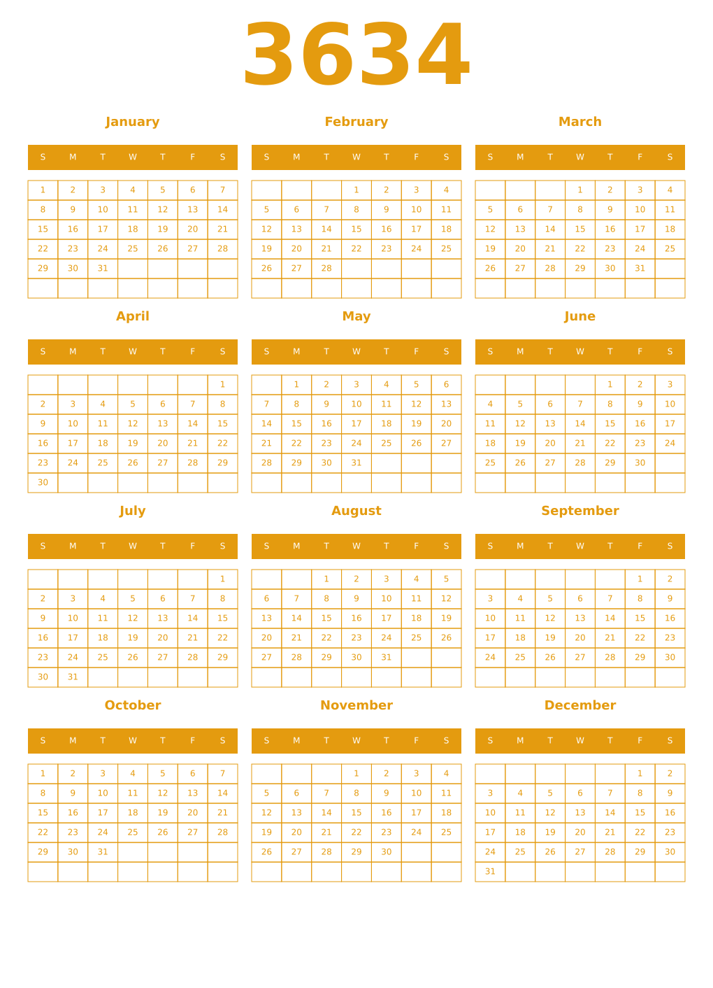 Printable 3634 Year Calendars gamboge