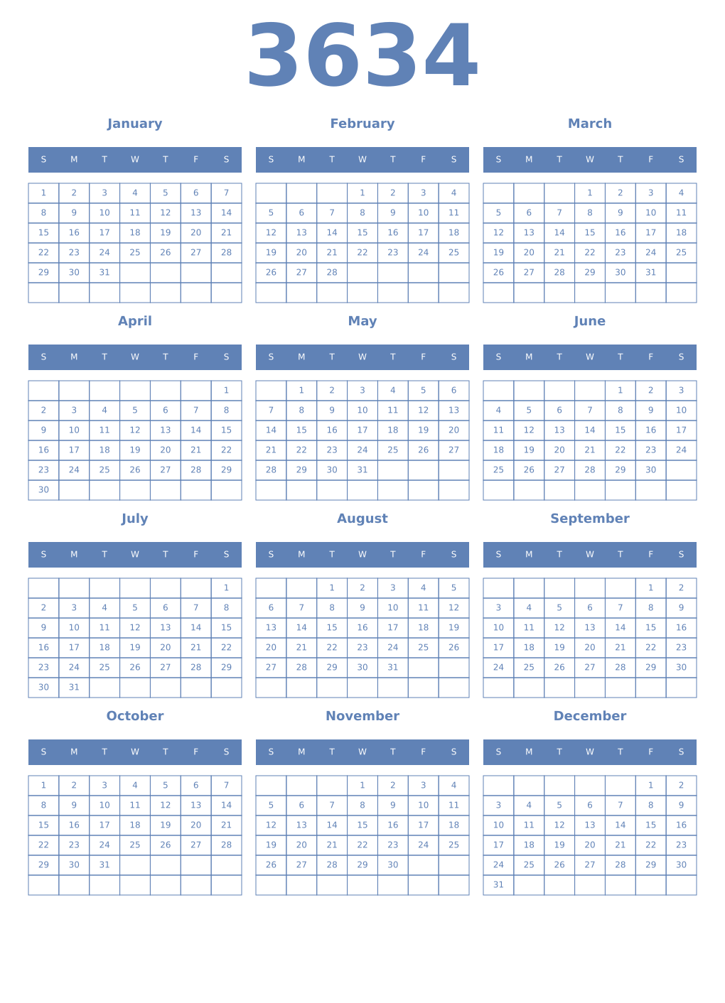 Printable 3634 Year Calendars glaucous