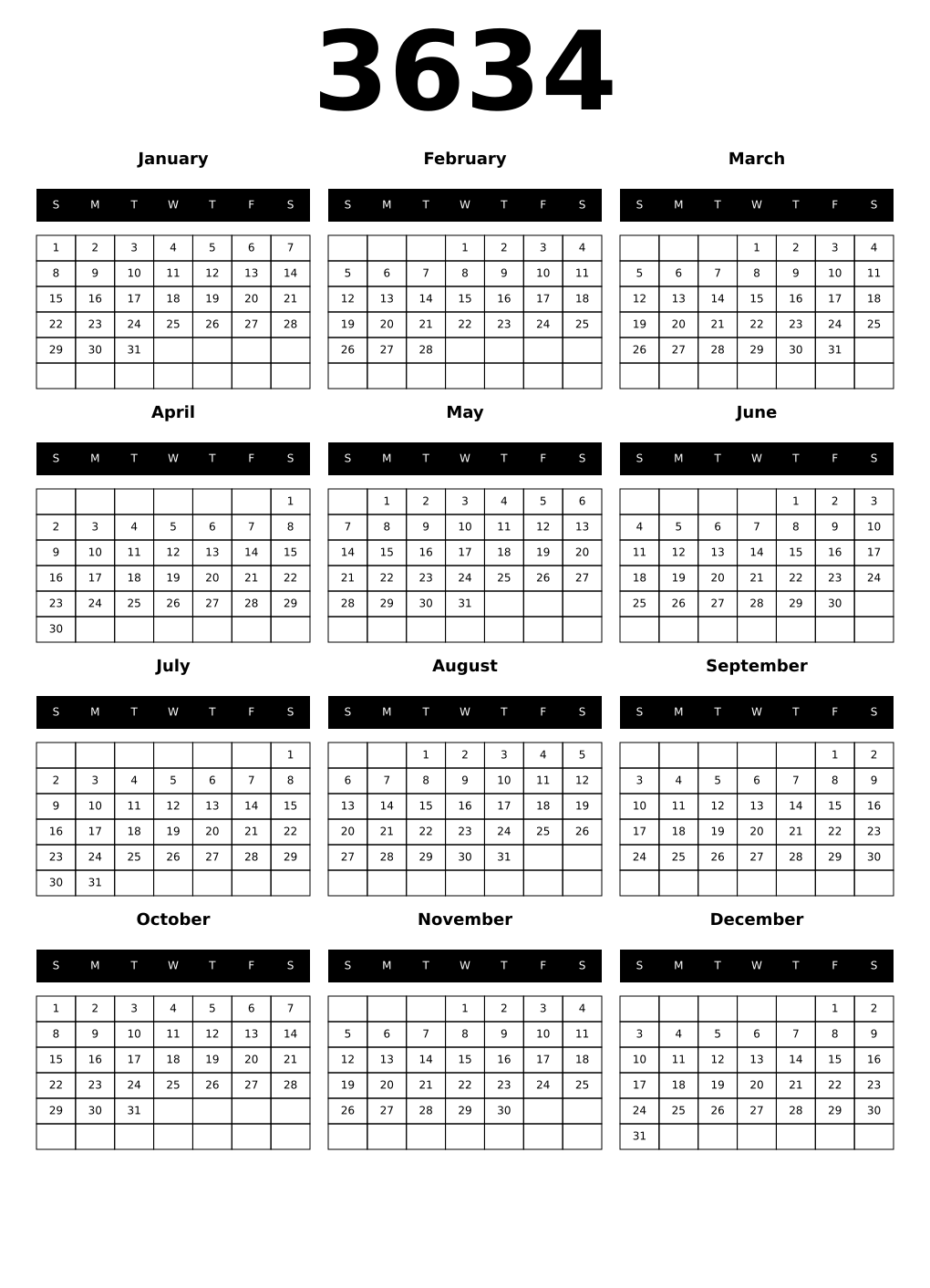 Printable 3634 Calendars