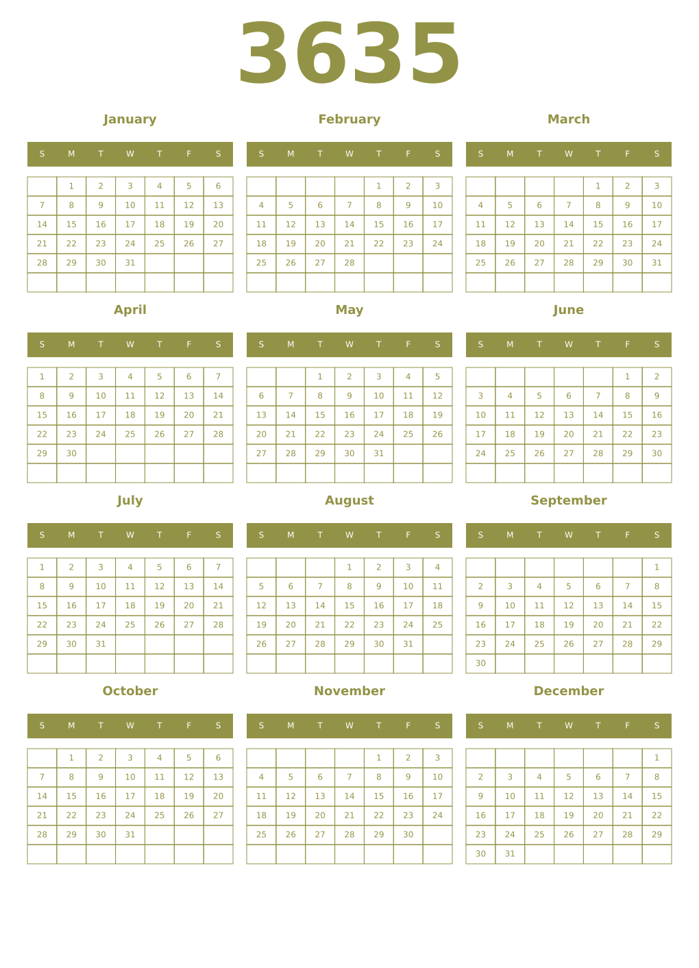 Printable 3635 Year Calendars eburnean