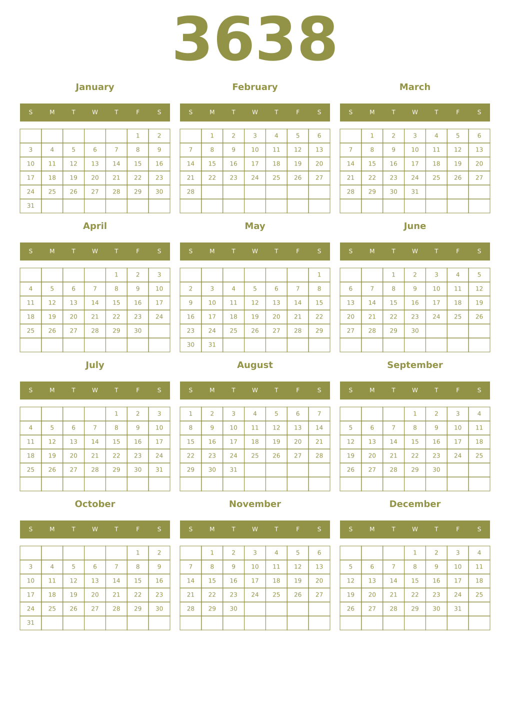 Printable 3638 Year Calendars eburnean