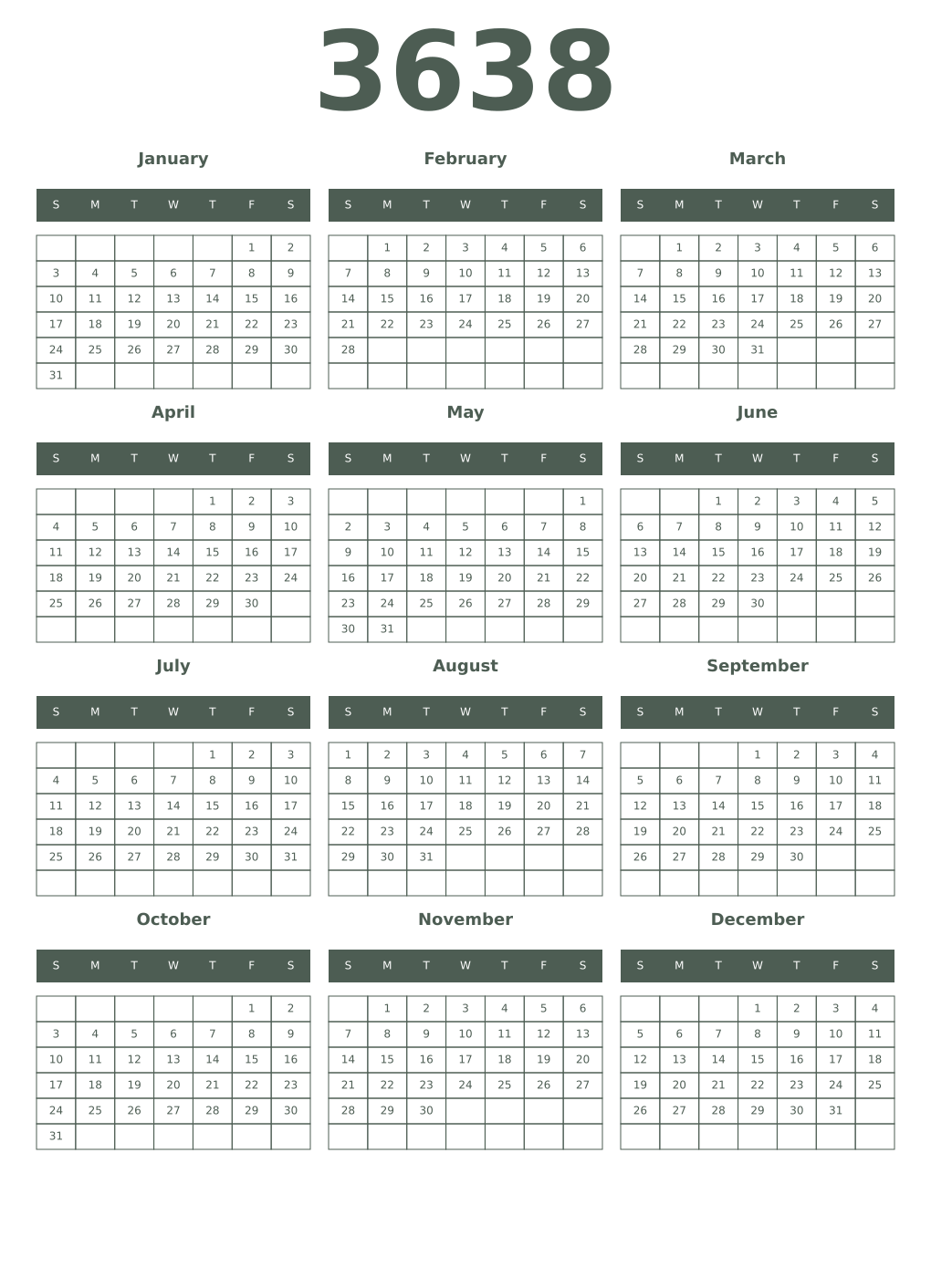 Printable 3638 Year Calendars feldgrau