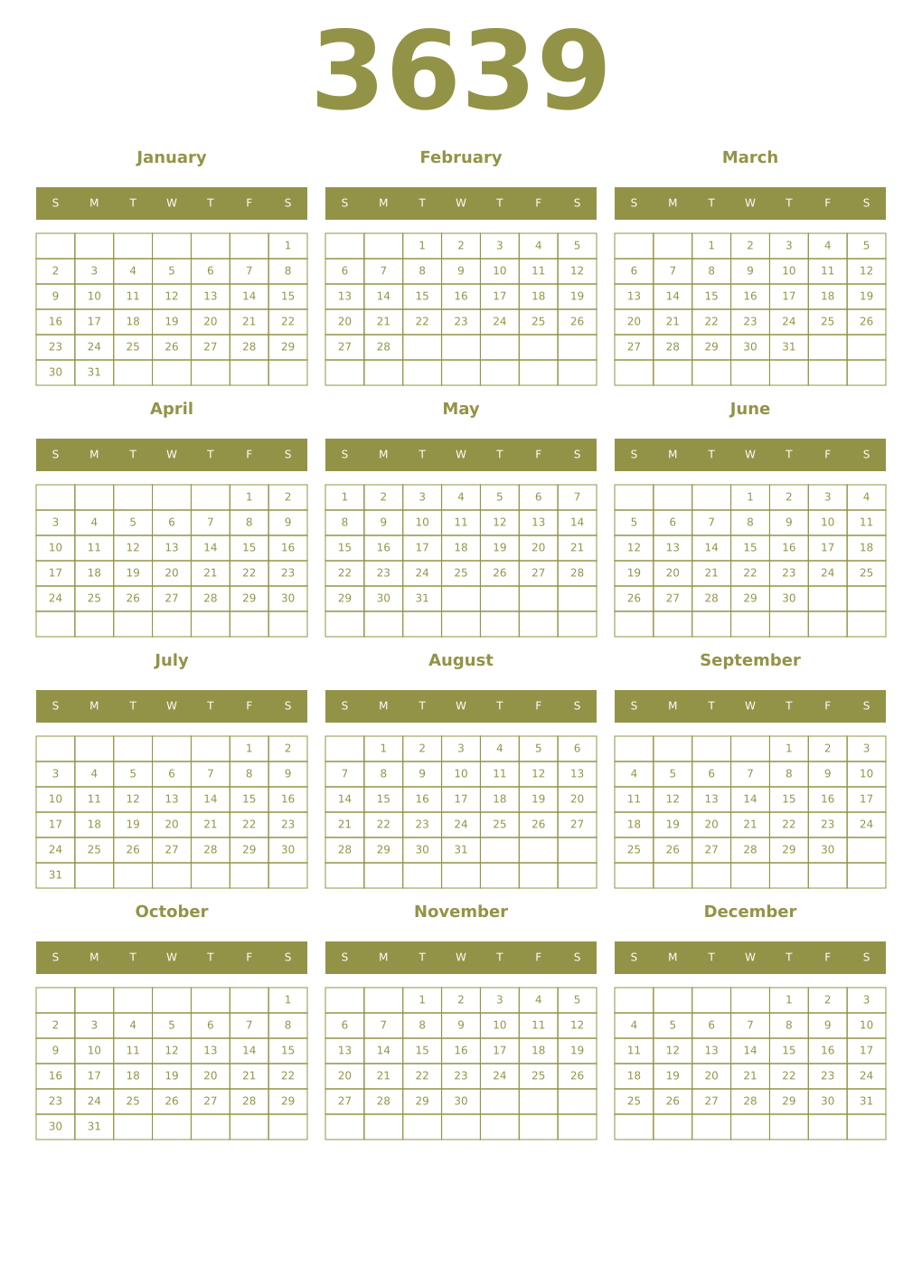 Printable 3639 Year Calendars eburnean