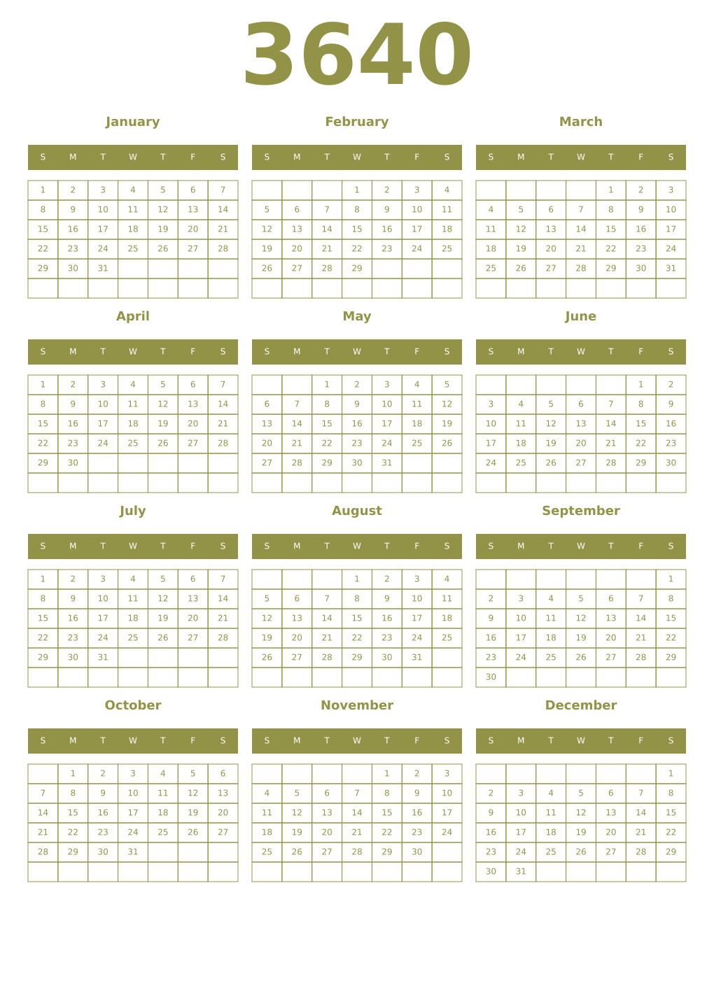 Printable 3640 Year Calendars eburnean