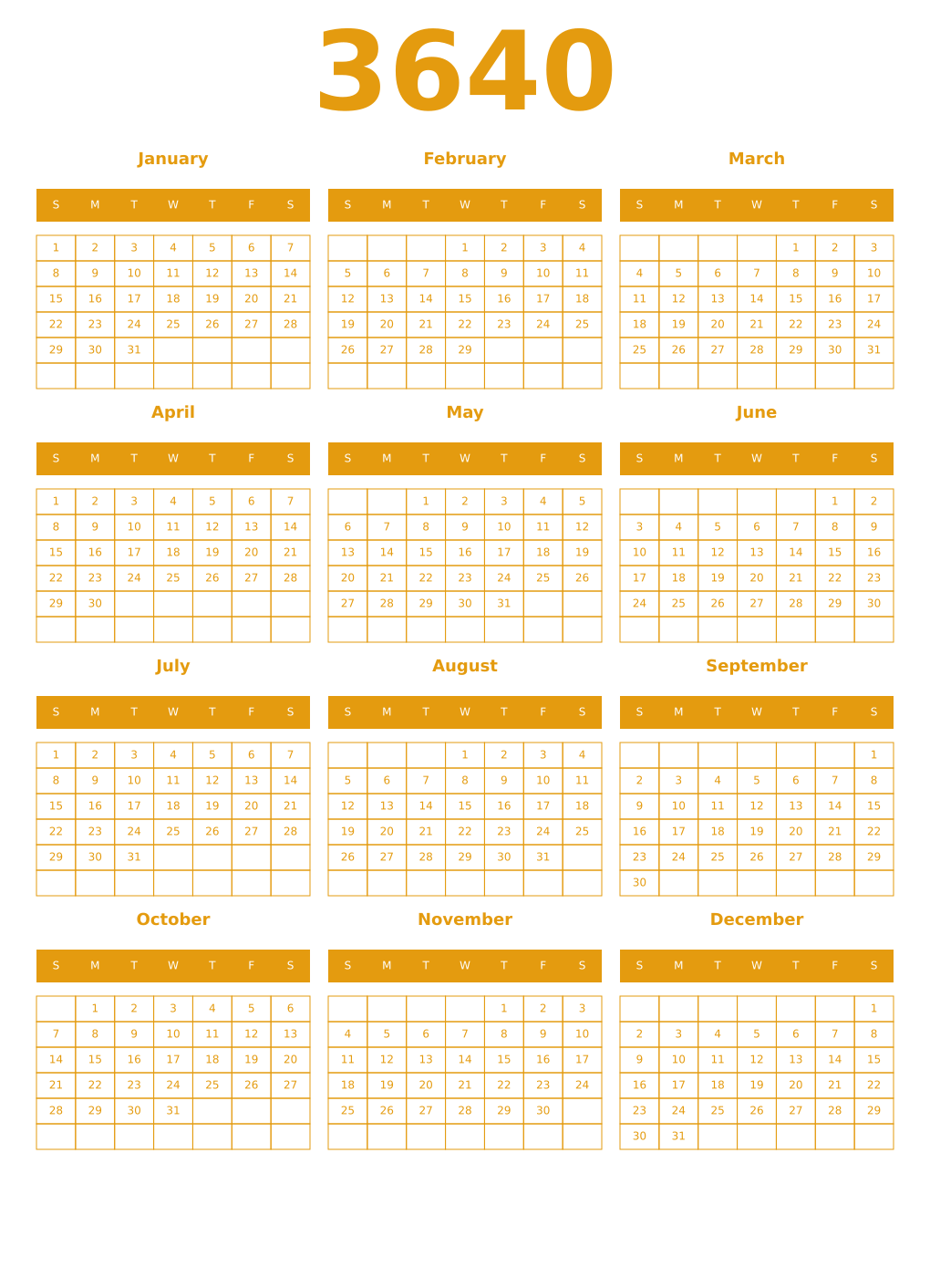 Printable 3640 Year Calendars gamboge