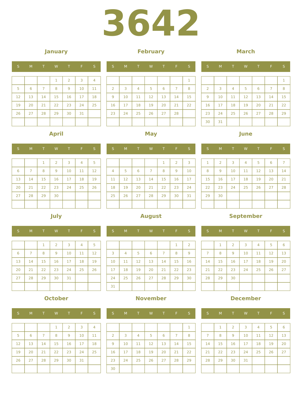Printable 3642 Year Calendars eburnean