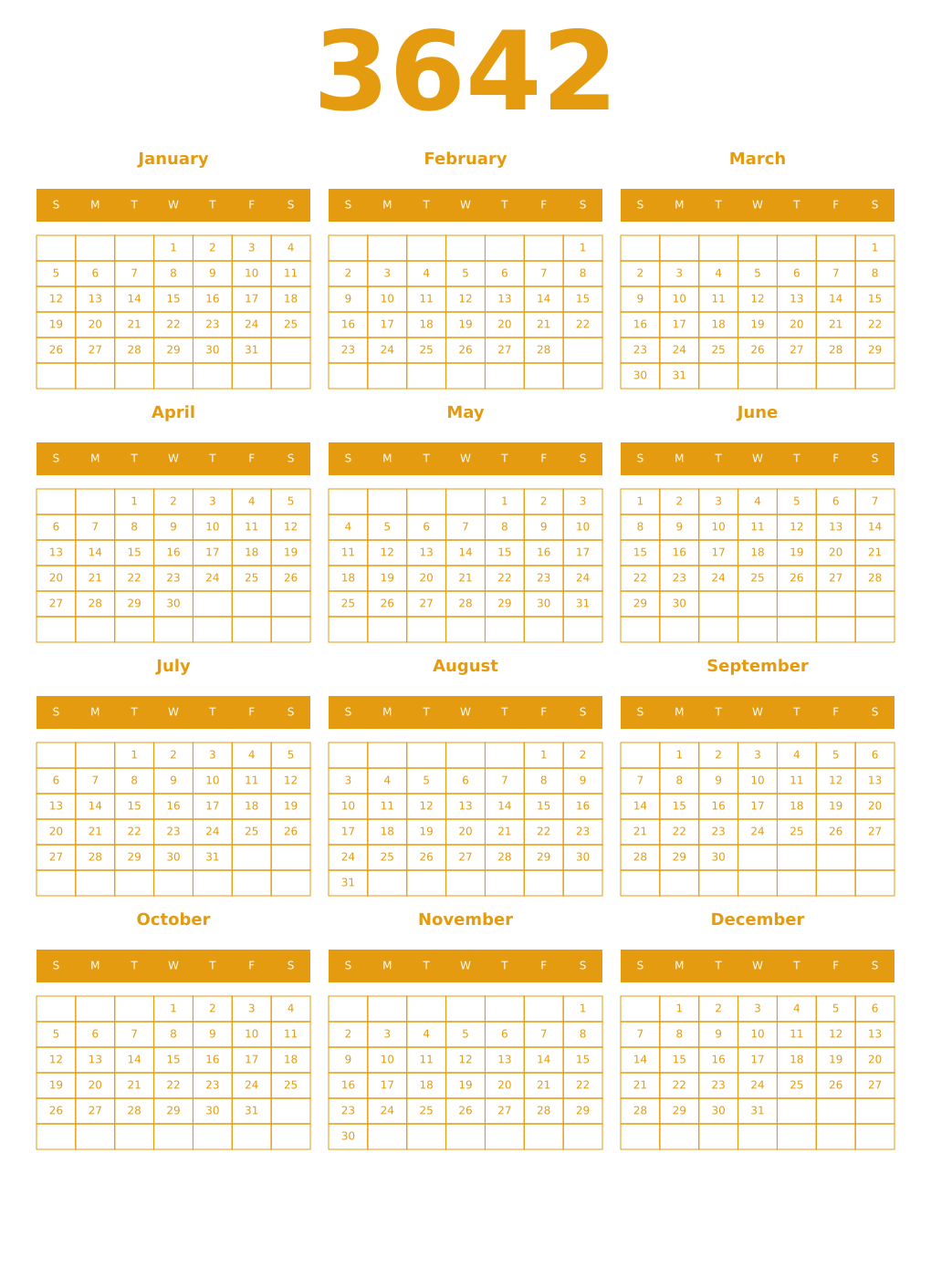 Printable 3642 Year Calendars gamboge