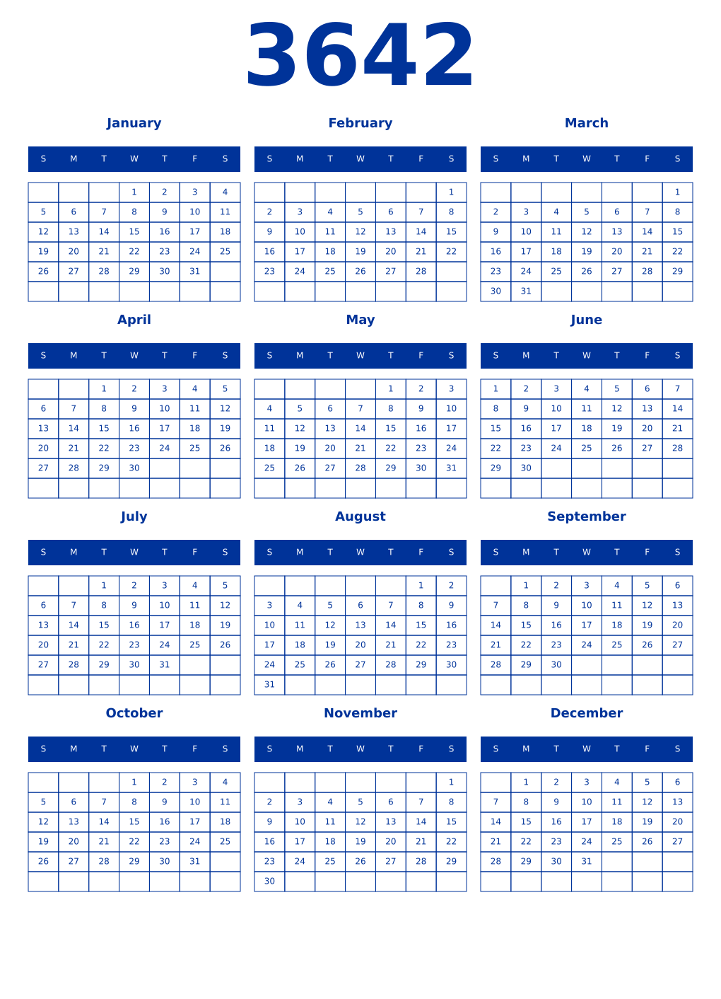 Printable 3642 Year Calendars smalt