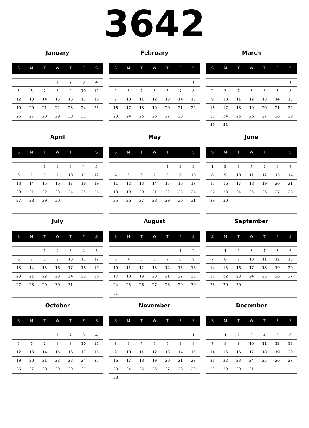 Printable 3642 Calendars