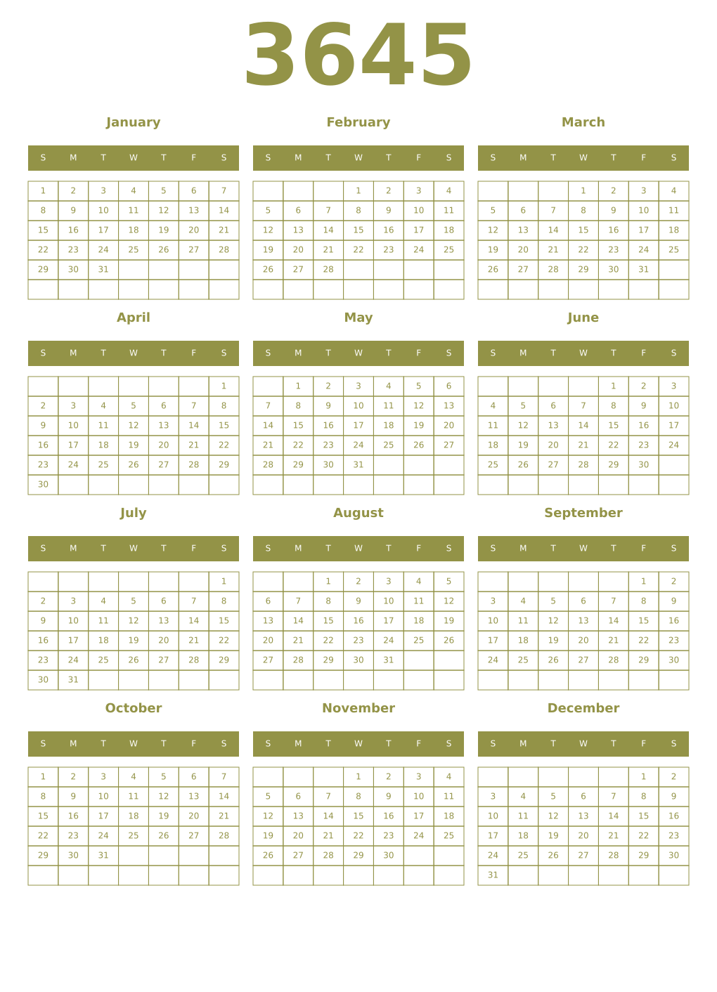 Printable 3645 Year Calendars eburnean